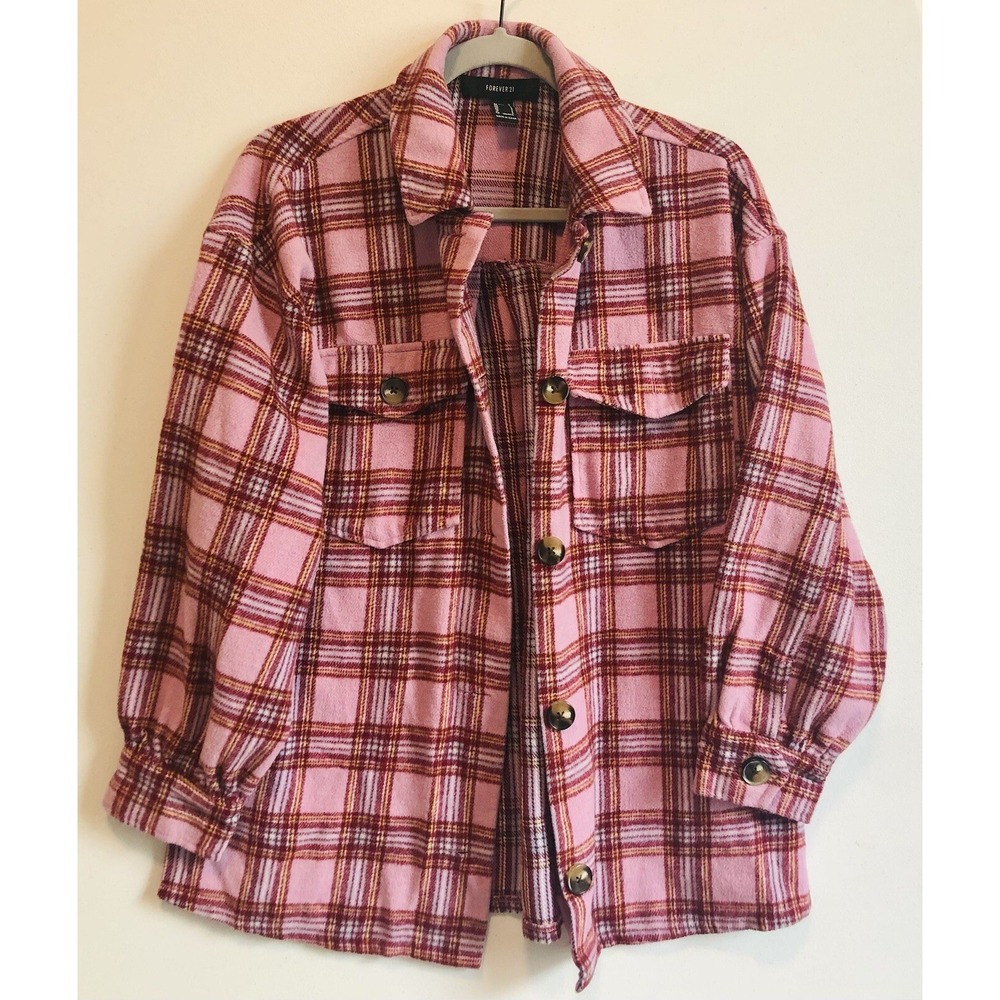 Forever 21 Plaid Jacket Women's S‎ Pink Button Down Outdoor Barn Chore
